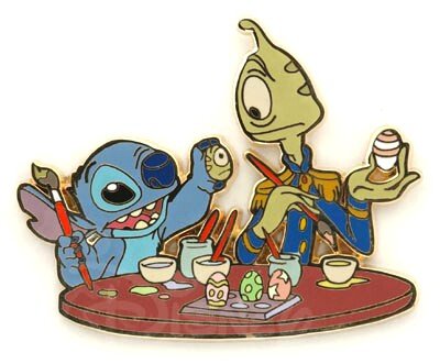 Stitch and Pleakley paint Easter eggs pin