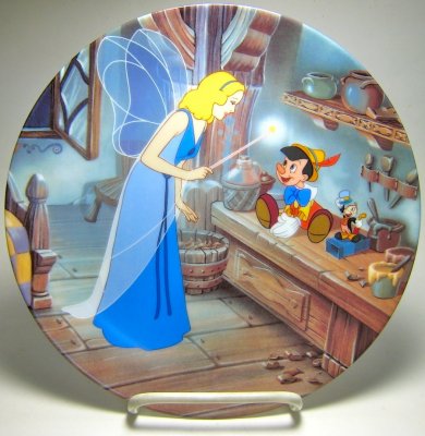 Pinocchio with Blue Fairy and Jiminy Cricket decorative plate