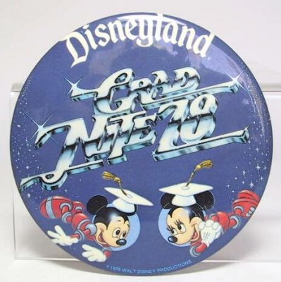 Grad Nite at Disneyland 1978 button, featuring Astronaut Mickey & Minnie