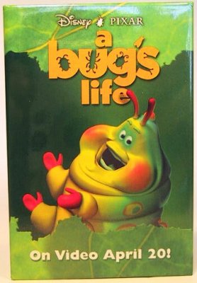 A Bug's Life video release button, featuring Heimlich