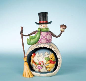 'Winter in the 100 acre wood' - Winnie the Pooh and friends with snowman figurine (Jim Shore Disney Traditions)