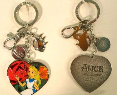 Alice with talking flowers heart shaped keychain