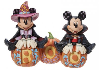 'Cutest Pumpkins in the Patch' - Minnie and Mickey Mouse sitting on glow-in-the-dark BOO pumpkins Halloween figurine (Jim Shore Disney Traditions)