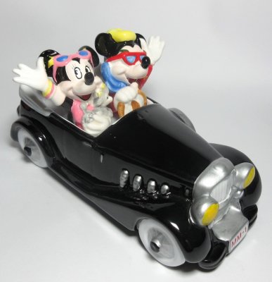 Minnie and Mickey Mouse in black convertible 'Hooray for Hollywood' Disney music box