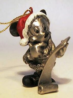 Santa Mickey Mickey checking his list colored pewter Disney ornament