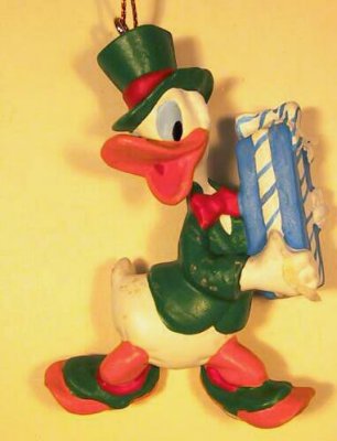 Donald with tall striped gift Disney ornament
