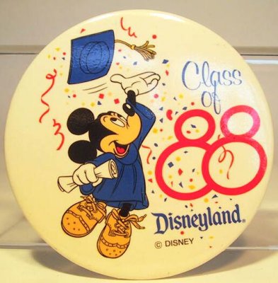 Grad Nite at Disneyland 1988 button, featuring Mickey Mouse