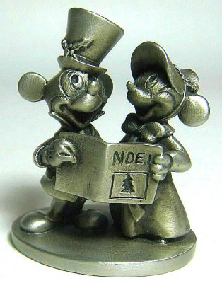 Mickey Mouse and Minnie Mouse Christmas caroling pewter figure