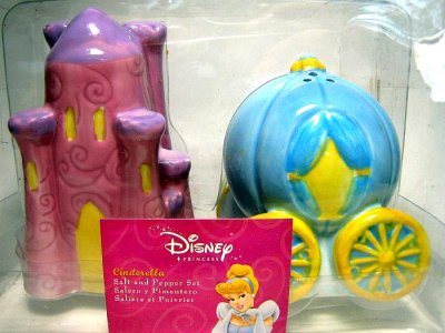 Cinderella's coach and castle salt and pepper shaker set