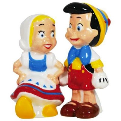 Pinocchio & Dutch Girl marionette magnetized salt & pepper shaker set