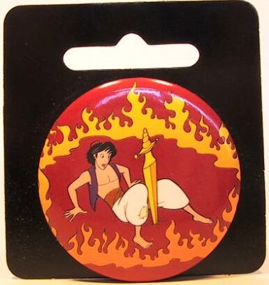 Aladdin with sword and flames small button