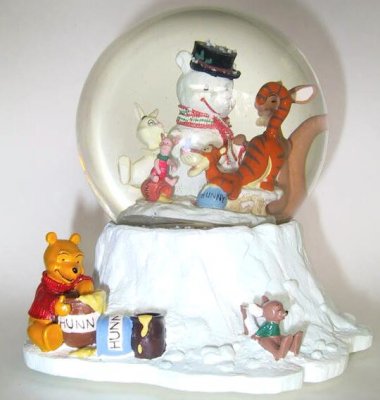 Winnie the Pooh and snowman musical snowglobe