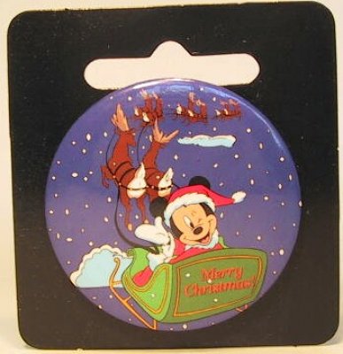 Mickey Mouse on Santa's sled with reindeer button