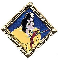 Cruella de Vil gold-framed portrait pin