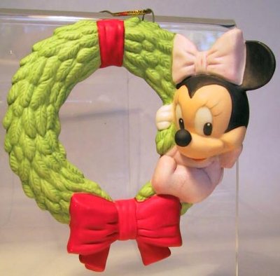 Baby Minnie Mouse hanging off wreath ornament