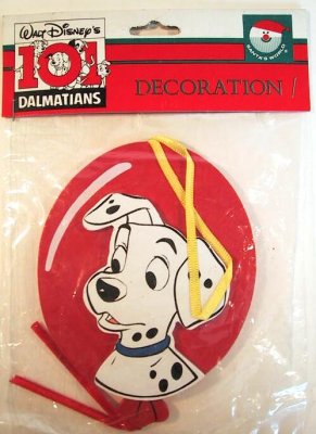 Dalmatian puppy with red balloon wooden ornament