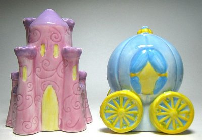 Cinderella's coach and castle salt and pepper shaker set (damaged)