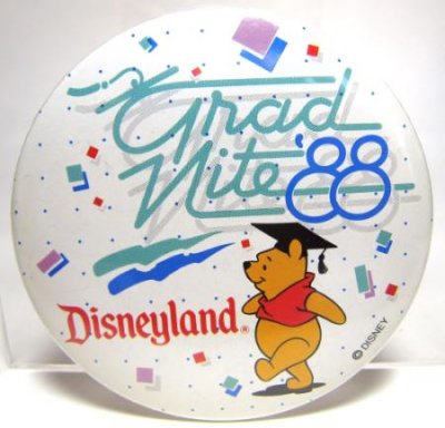 Grad Nite at Disneyland 1988 button featuring Winnie the Pooh