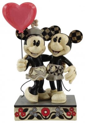 'Love is in the Air' - black-and-white Minnie and Mickey Mouse with heart balloon figurine (Jim Shore Disney Traditions)