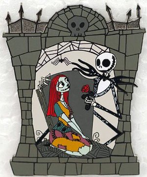 Jack Skellington and Sally red rose pin