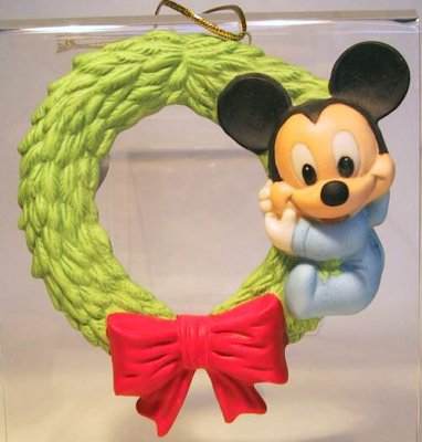 Baby Mickey Mouse hanging off wreath ornament