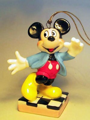Mickey Mouse dancing on a checkered floor ornament