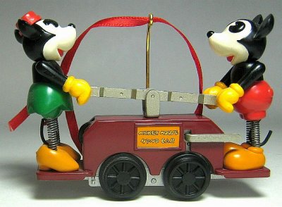 Mickey and Minnie 'hand car' ornament