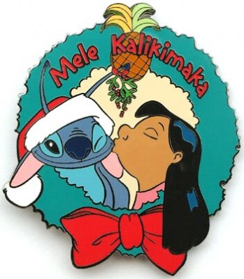 Lilo kisses Stitch under the mistletoe Mele Kalikimaka Disney pin