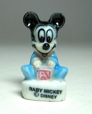 Baby Mickey Mouse with building block Disney porcelain miniature figure