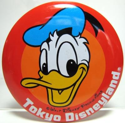 Donald Duck Tokyo Disneyland button (red and orange background)