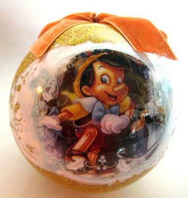 Pinocchio decoupage glitter ornament