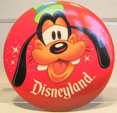 Goofy Disneyland button (orange and stars background)
