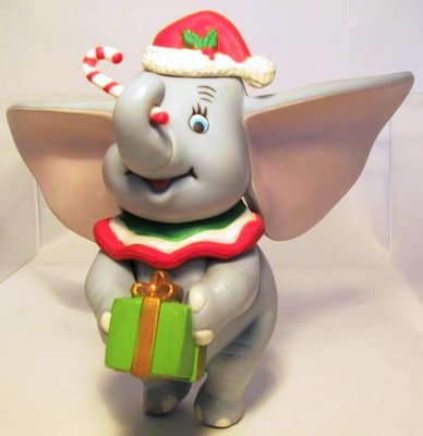 Dumbo with candy cane and gift Disney ornament (Grolier)