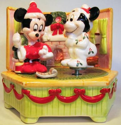 Mickey Mouse and Minnie Mouse on Christmas morning music box