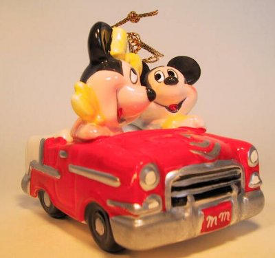 Mickey Mouse and Minnie Mouse in a '56 Chevy Disney ornament