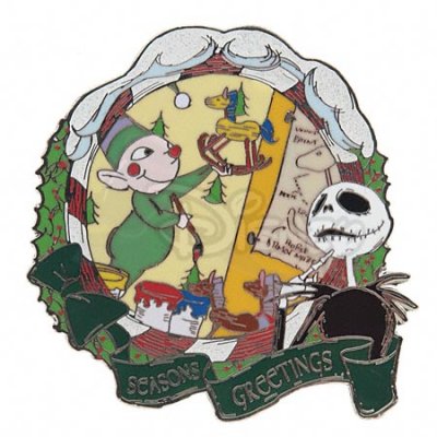 Jack Skellington with Sandy Claws workshop elf pin