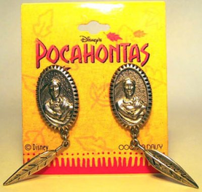 Pocahontas Disney oval earrings, with feathers