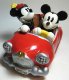 Mickey Mouse and Minnie Mouse in red convertible salt and pepper shaker set (DAMAGED)