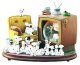 Pongo & Perdita & puppies watching Thunderbolt on television musical snowglobe